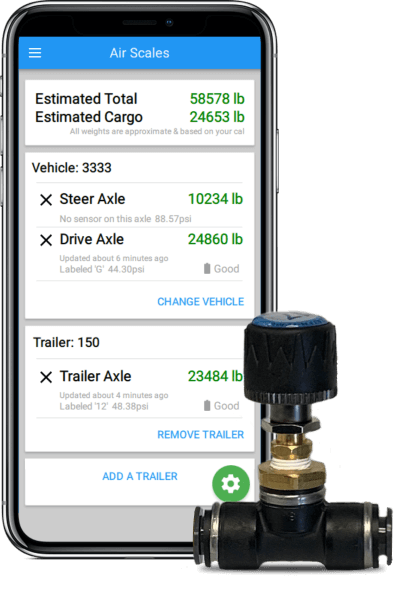 Air Scale weights shown in the Blue Ink Tech iPhone app, with a BIT Air Scale T-fitting in the foreground