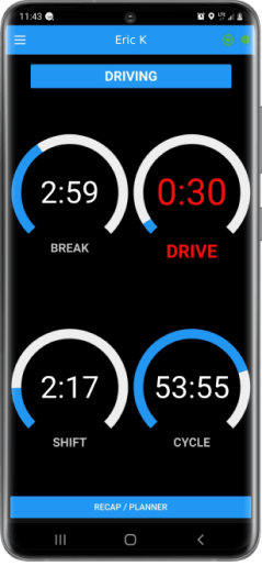 A Drive Time Ending alert displayed in the Blue Ink Tech app to prevent ELD logbook violations