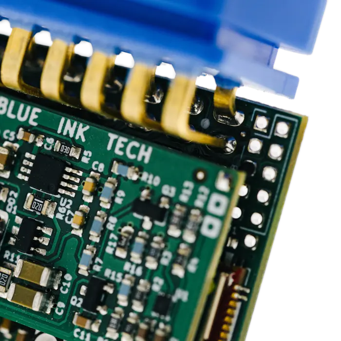 The gold spring contacts on a BIT board